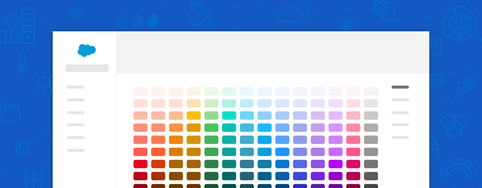 A illustrated example of a simplified Salesforce user interface that shows a rainbow palette of colors on-screen.