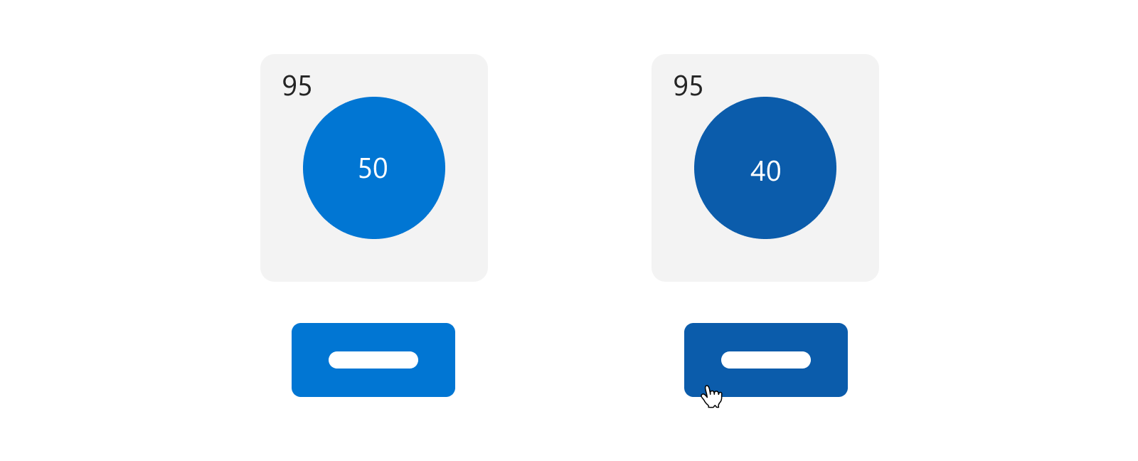 A graphic with two buttons and two links that shows how you can create a color step for UI patterns.