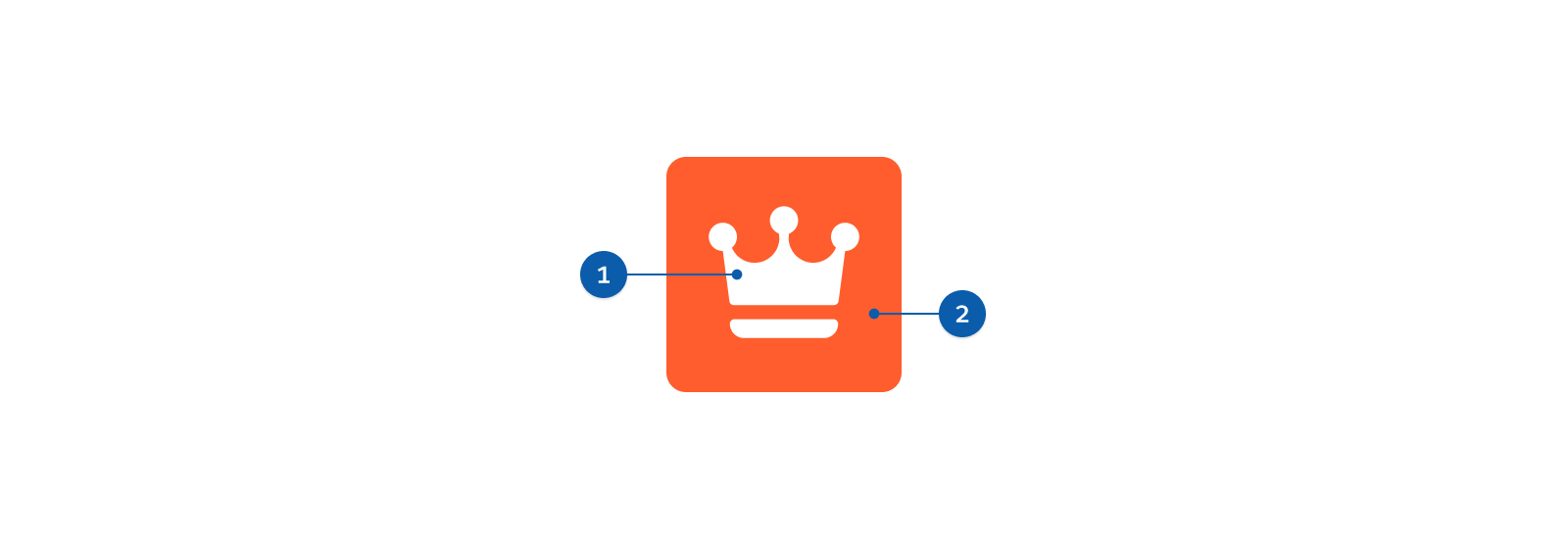 An image of a white crown glyph on an orange square on a white background, illustrating adjacent colors.