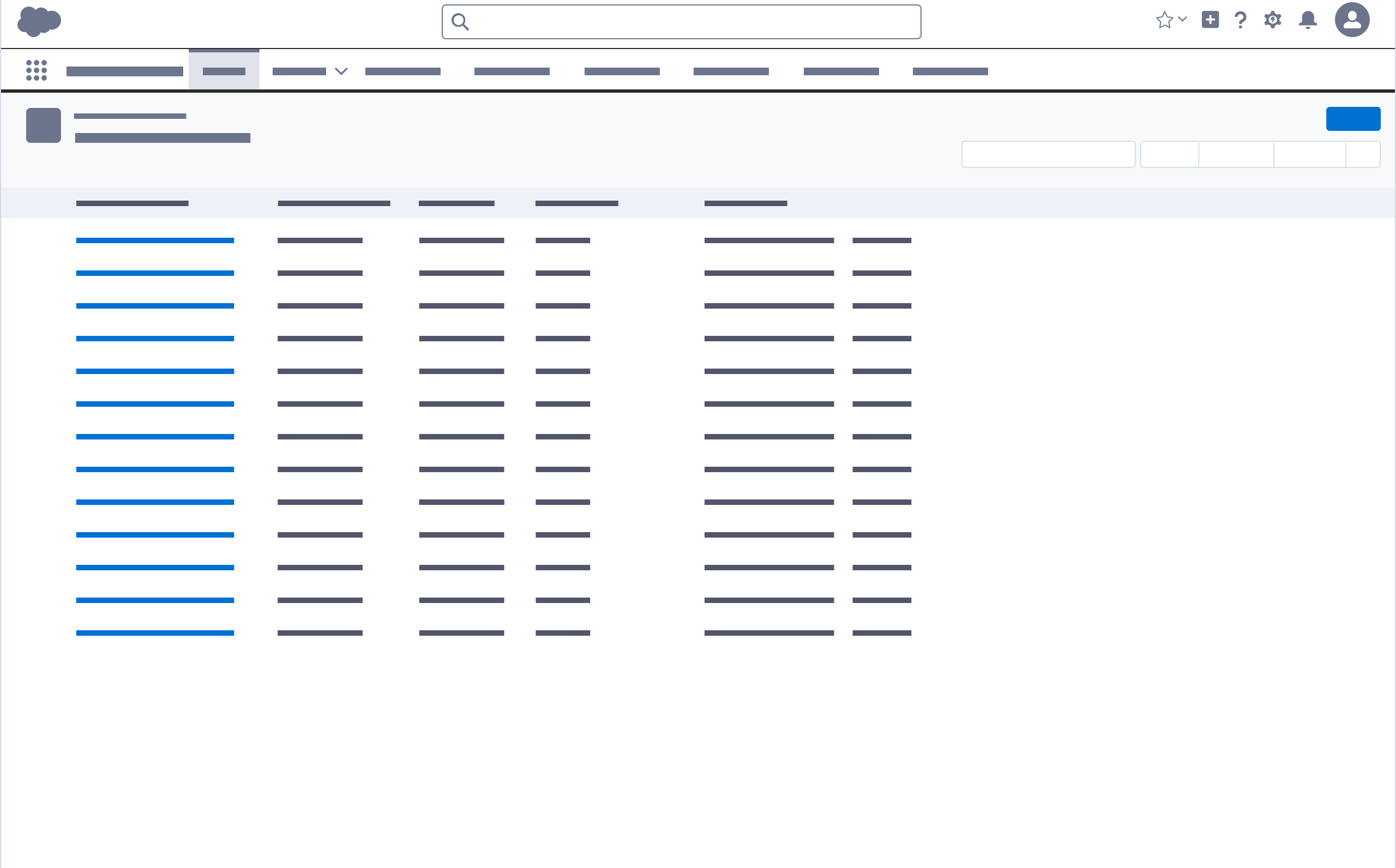 Wireframe showing a standard file list.