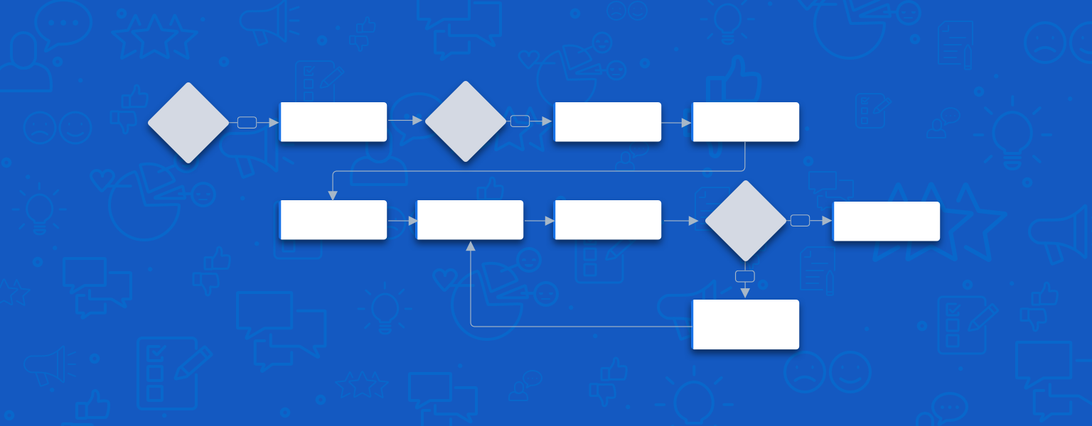 An illustration of flow chart on top of a blue background.