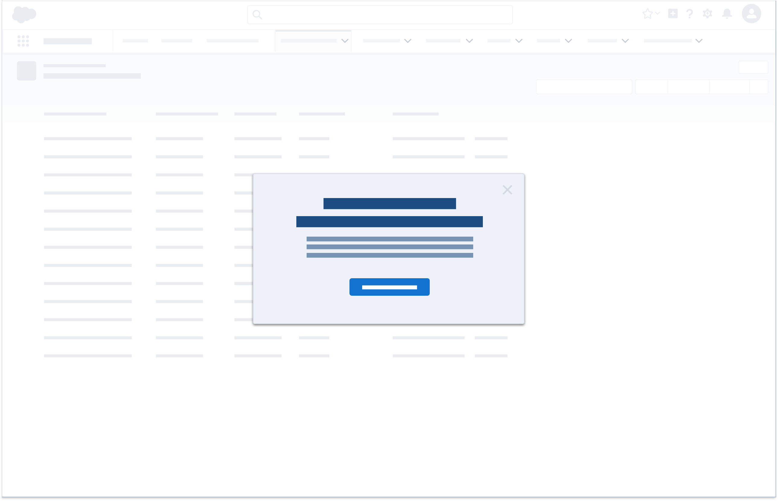 A wireframe showing an example of a modal, it is centered in the web page