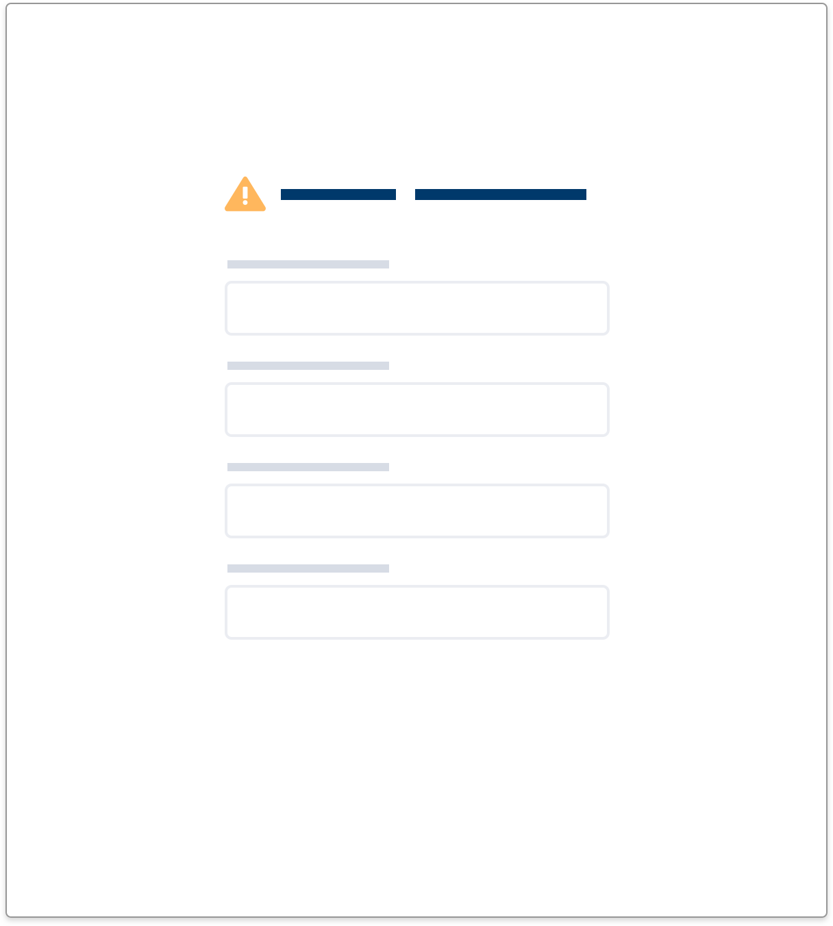 A wireframe showing an example of an icon variant inline text warning on a form.