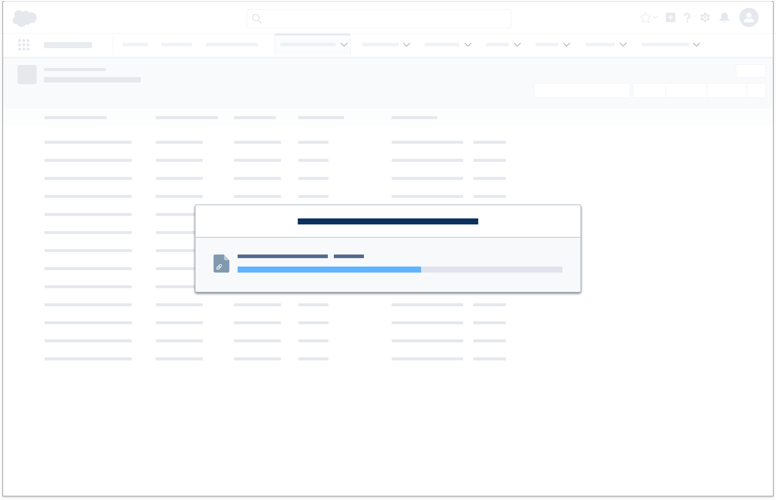 A wireframe showing a modal that features a progress bar.